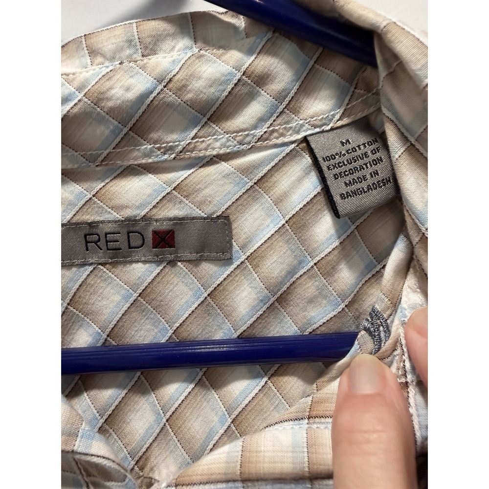 RED X Men's Medium Embroidered Western Button Down Shirt 100% Cotton Plaid M - Picture 3 of 5